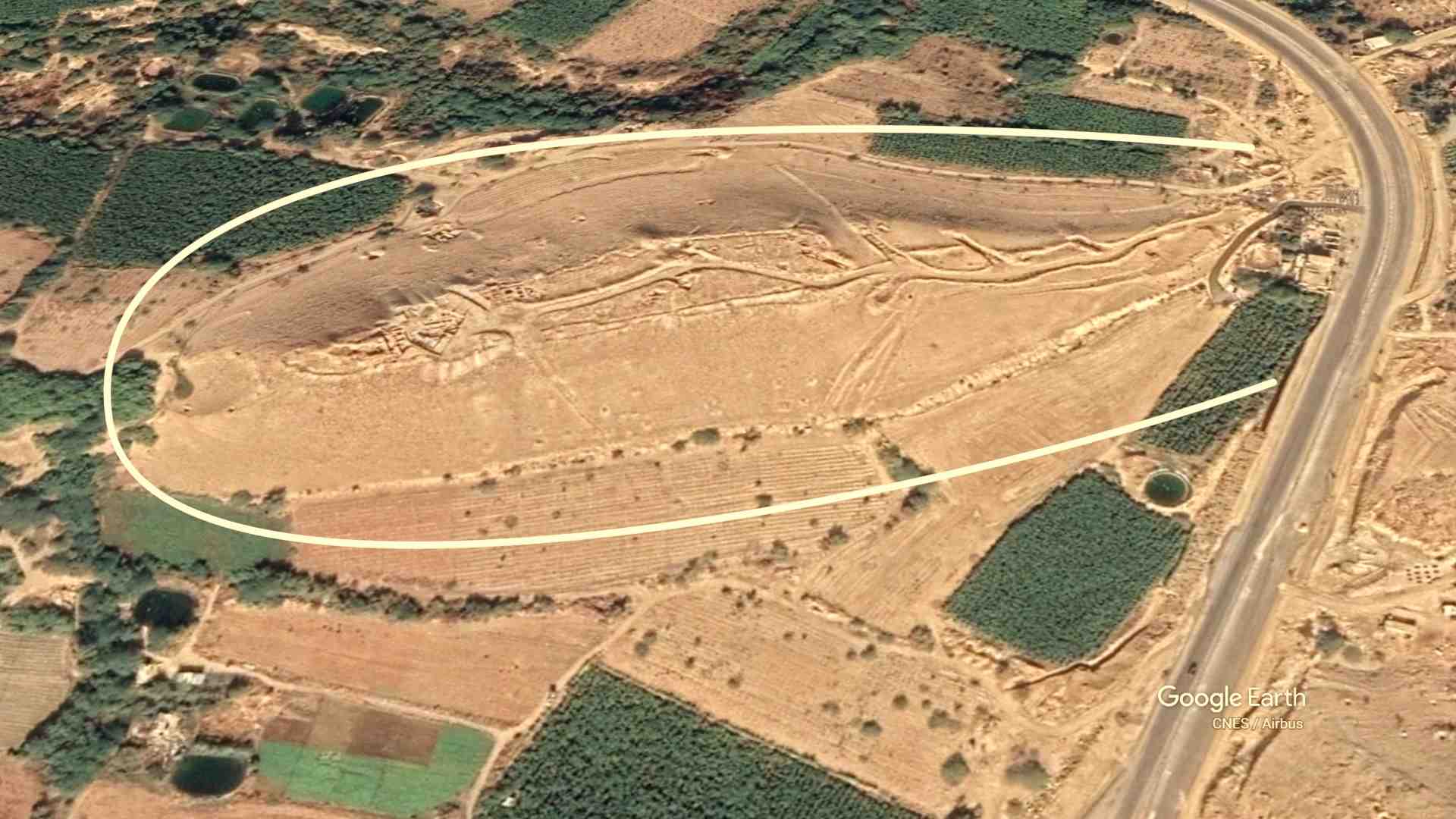 Vue aérienne du Tall el-Hammam à Ar-Rawda (Jordanie) - Google Earth (CNES Airbus)